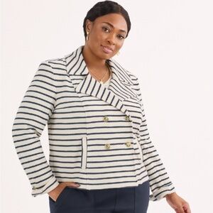 NWT! CAbi White and Blue Pea Coat Nautical-Inspired